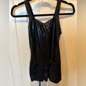 WEISSMAN Small Adult Black Dance Bodysuit Shorts Shiny Bodice & Tie Up B…